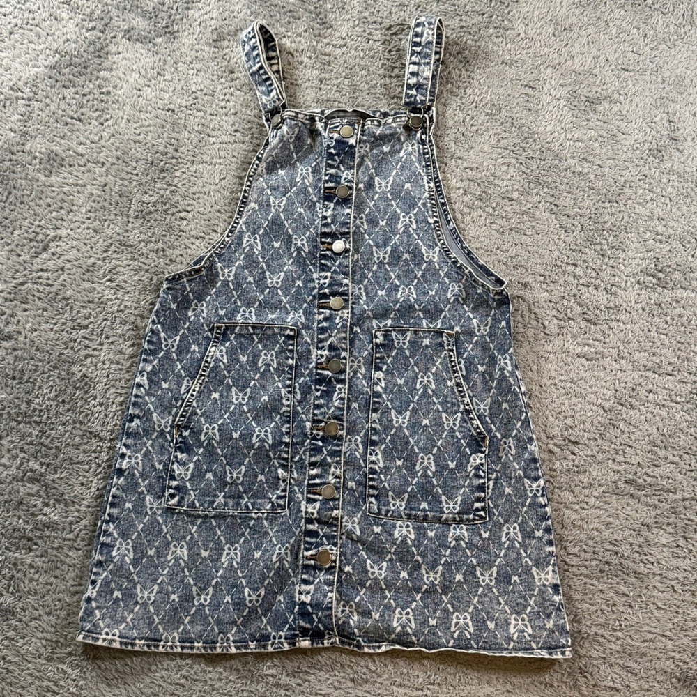 Tinsel Town Denim Overall Dress Medium Blue Acid Wash Butterfly Button Front M